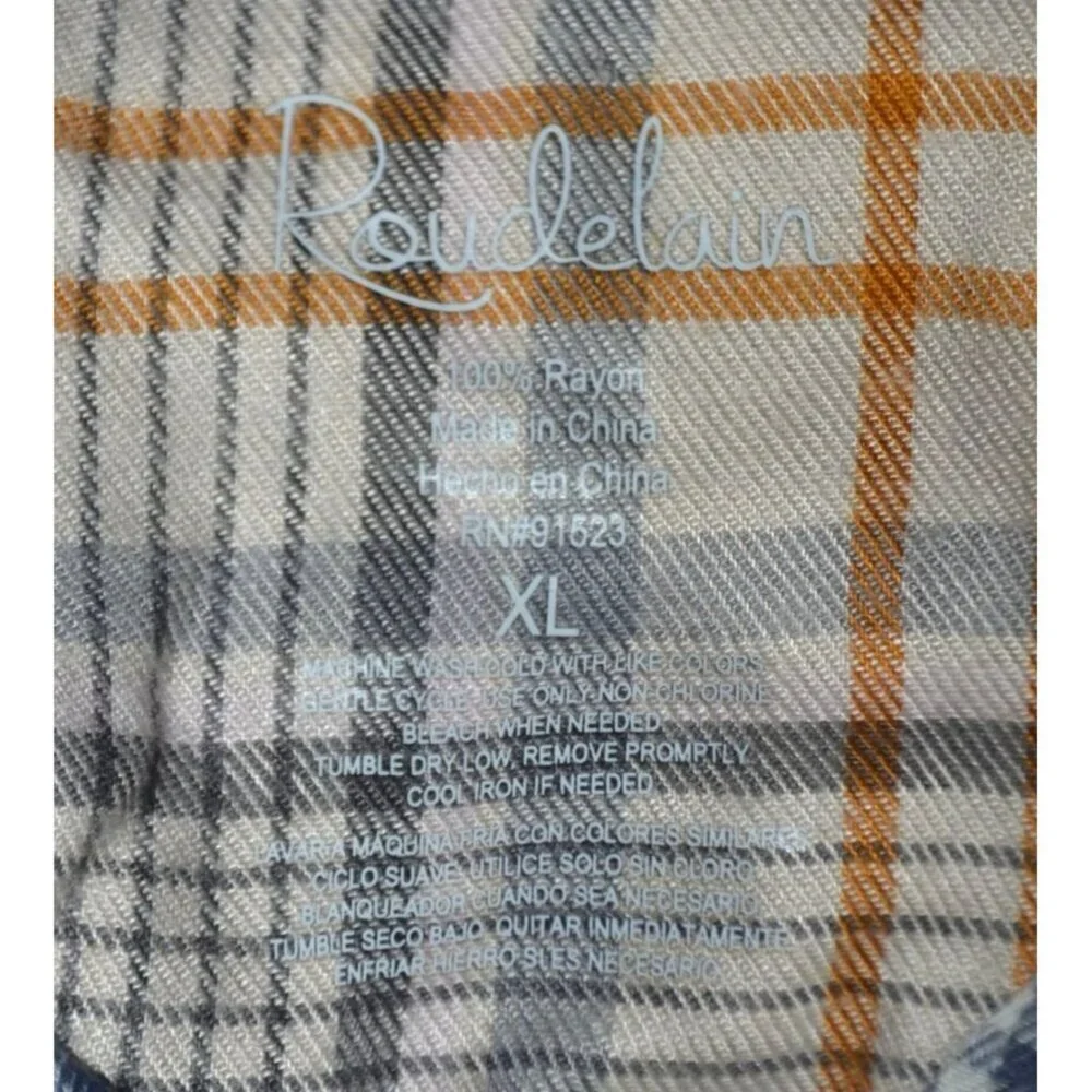 NWT Roudelain Womens XL Long Sleeve Flannel Sleep Shirt Nightgown Plaid Gingham